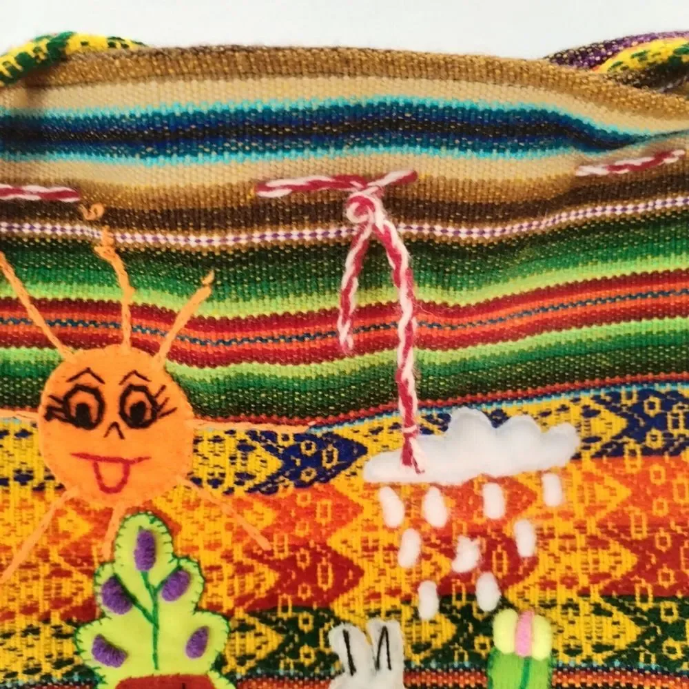 Peruvian Mini Small Backpack Embroidery‎ Llama Girl Sun Woven Knapsack Purse Red